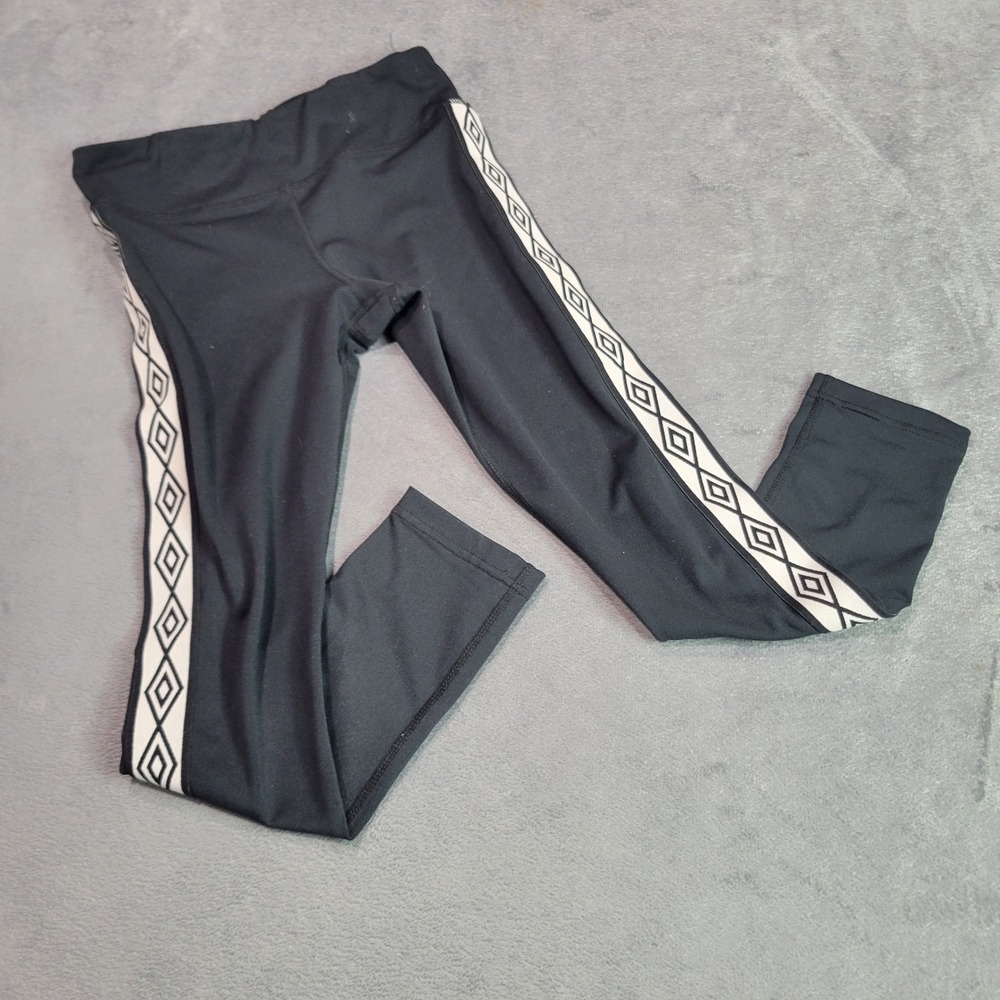 Umbro Leggings Girls Size 7/8 Black White Diamond Logo Side Stripe Active Sporty